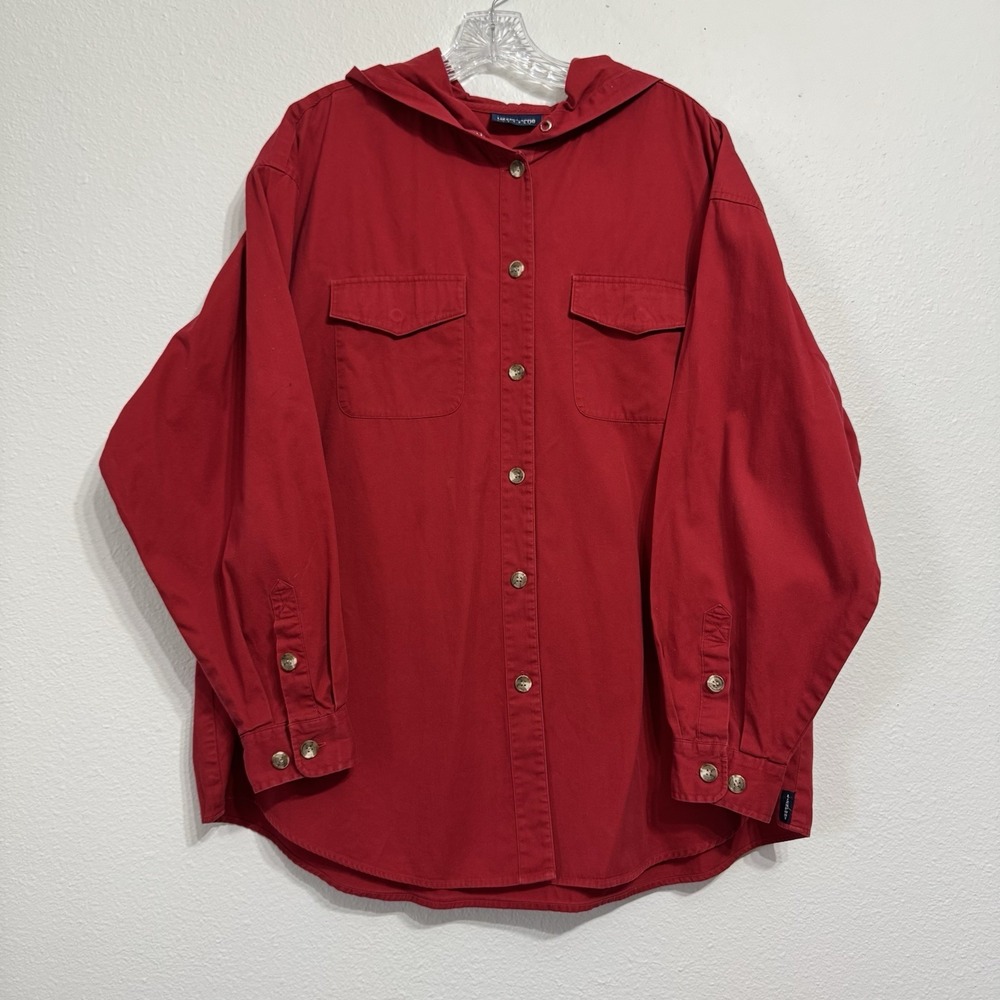 Liz Claiborne Red Long Sleeve Button Up Shirt Womens Size XL Hoodie 90s Vintage - Picture 1 of 12